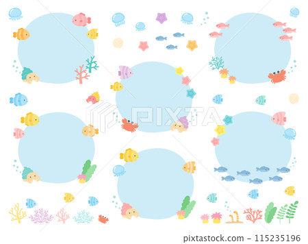 夏季海洋框架套裝,裝飾框架插圖套裝,以可愛的魚和海洋生物為特色 02 夏季海洋框架套裝,裝飾框架插圖套裝,以可愛的魚和海洋生物為特色 02 115235196