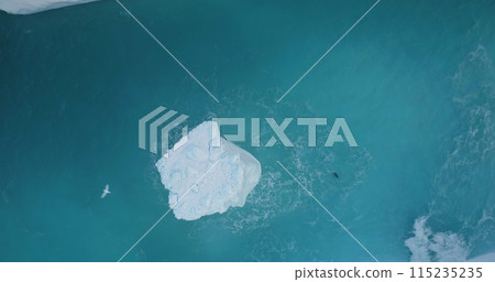 Aerial view massive iceberg floating in polar ocean in blue icy water. Iceberg slowly drifting, showcasing the raw power and size of ice natural formations. Arctic landscape. Top down drone shot Aerial view massive iceberg floating in polar ocean in blue icy water. Iceberg slowly drifting, showcasing the raw power and size of ice natural formations. Arctic landscape. Top down drone shot 115235235
