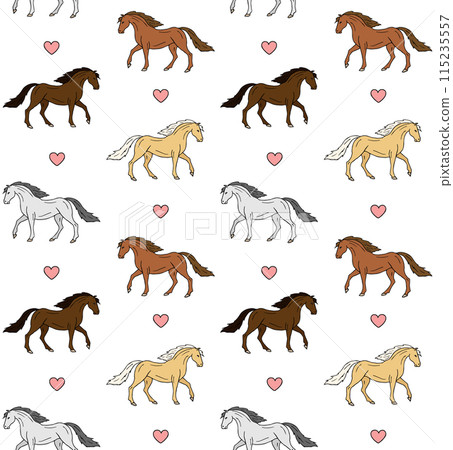 Vector seamless pattern of horse and heart 115235557