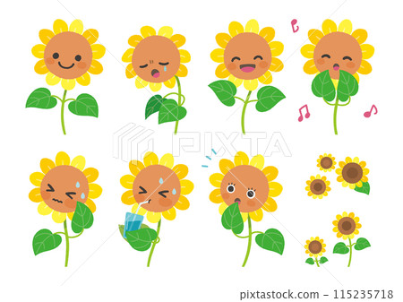 可愛的向日葵角色各種面部表情集 可愛的向日葵角色各種面部表情集 115235718