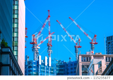 Tokyo cityscape in June. View of the redevelopment project of Nihonbashi 1-chome from Muromachi 3-chome South = 5th 115235877