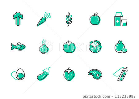 Natural and plant-based food - set of line design style icons 115235992