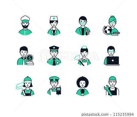 Professions for women and men - line design style icons set 115235994
