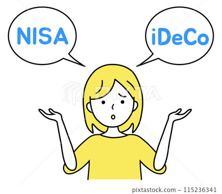 Illustration material of a woman housewife worried about NISA and iDeCo investments 115236341