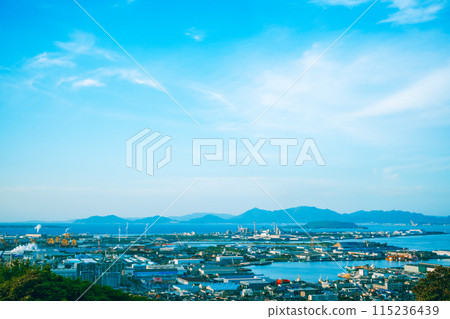 Summer blue sky and view of industrial city Kitakyushu, Fukuoka Prefecture Summer blue sky and view of industrial city Kitakyushu, Fukuoka Prefecture 115236439