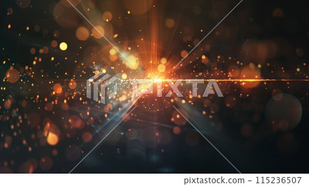 Abstract lens flare effect over a black background with bokeh lights. Illustration in digital format. Abstract lens flare effect over a black background with bokeh lights. Illustration in digital format. 115236507