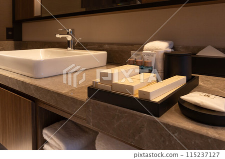 A guest room washroom at Higashiyama Niseko Village, a luxury resort hotel in Niseko, Hokkaido. A guest room washroom at Higashiyama Niseko Village, a luxury resort hotel in Niseko, Hokkaido. 115237127