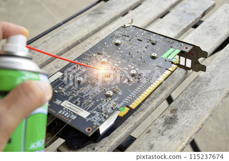 Top view while cleaning the motherboard, graphics card. 115237674
