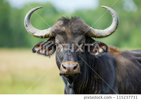 American buffalo in the field , A majestic American bison standing in a field 115237731
