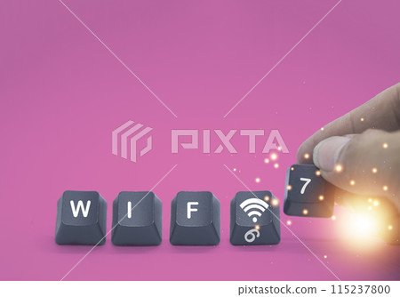 Concept of Wi-Fi 7 or Wi-Fi 7 development, high-speed connection, new world communication Concept of Wi-Fi 7 or Wi-Fi 7 development, high-speed connection, new world communication 115237800