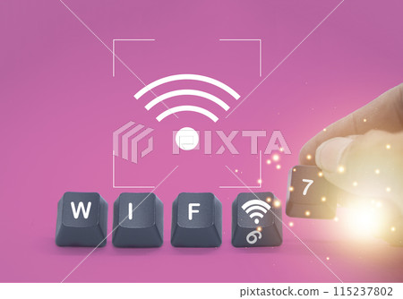 Concept of Wi-Fi 7 or Wi-Fi 7 development, high-speed connection, new world communication Concept of Wi-Fi 7 or Wi-Fi 7 development, high-speed connection, new world communication 115237802