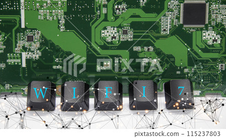 Concept of Wi-Fi 7 or Wi-Fi 7 development, high-speed connection Concept of Wi-Fi 7 or Wi-Fi 7 development, high-speed connection 115237803