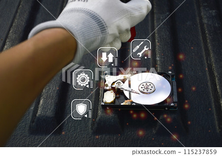 Hard drive is an important storage device, concept of data protection with security. Hard drive is an important storage device, concept of data protection with security. 115237859