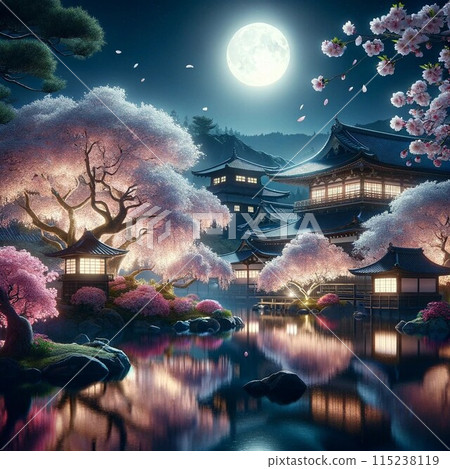 月光照亮的春夜風景 115238119