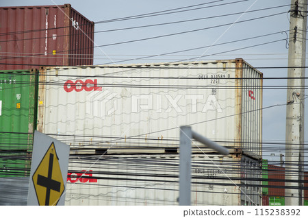 14-10-2022 Chonburi, Thailand International Shipping Business commonly used large containers 115238392