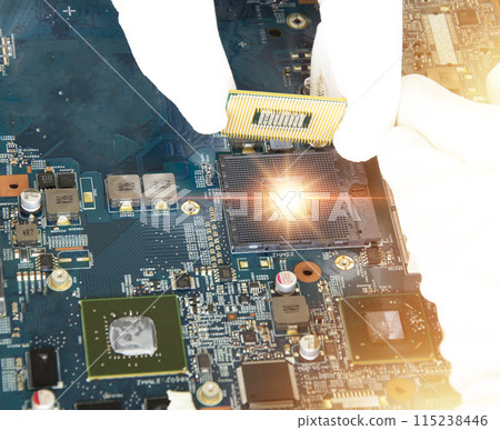 image of a mechanic repairing computer motherboard, electronic motherboard repair image of a mechanic repairing computer motherboard, electronic motherboard repair 115238446