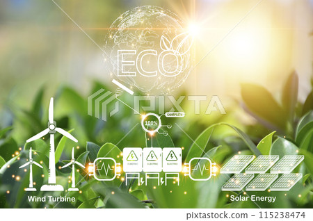Concept of clean energy, solar energy, wind energy are in great demand 115238474