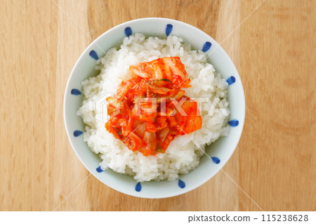 Rice topped with cabbage kimchi Rice topped with cabbage kimchi 115238628