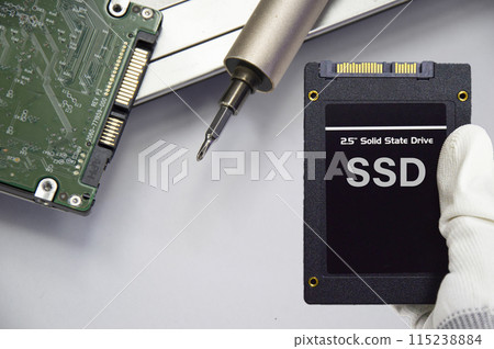 SSD hard drives are widely used for high-speed work. 115238884