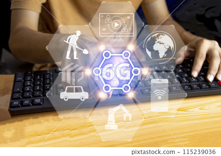 6G network concept, high speed mobile internet New age network, business concept, modern technology internet and network 6G network concept, high speed mobile internet New age network, business concept, modern technology internet and network 115239036