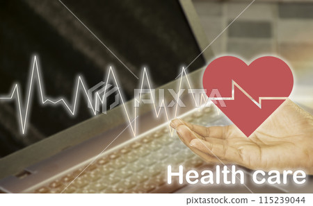 red hand and heart icon, health care concept 115239044