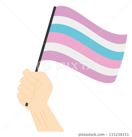 Hand holding and raising Bigender pride flag isolated on white background 115239151