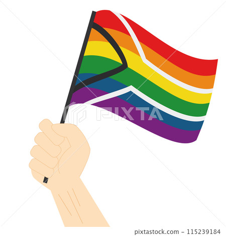 Hand holding and raising Rainbow South Africa... - Stock Illustration ...