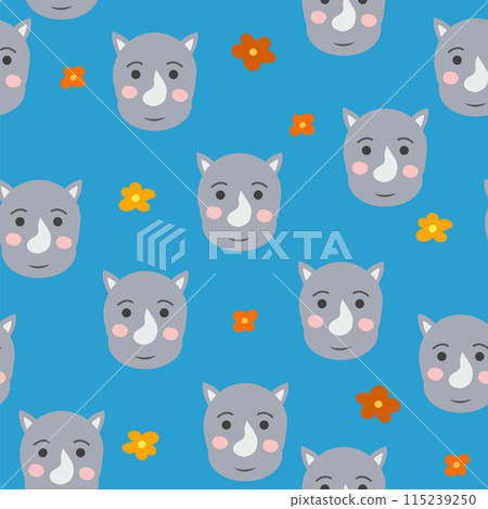 Seamless pattern with cute tribal animal faces. Illustration in boho style, dream catcher, cactus, palm trees, tropics Seamless pattern with cute tribal animal faces. Illustration in boho style, dream catcher, cactus, palm trees, tropics 115239250