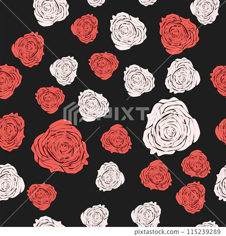 Alice in Wonderland pattern. rabbit, Cheshire cat, flamingo, cards, hat, keys, cup, mushrooms, clock 115239289