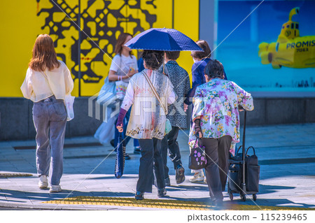 Tokyo cityscape in Japan: Elderly people in swimsuits... the intense heat of summer... I hope they learn something... = Miyamasuzakashita, Shibuya Tokyo cityscape in Japan: Elderly people in swimsuits... the intense heat of summer... I hope they learn something... = Miyamasuzakashita, Shibuya 115239465