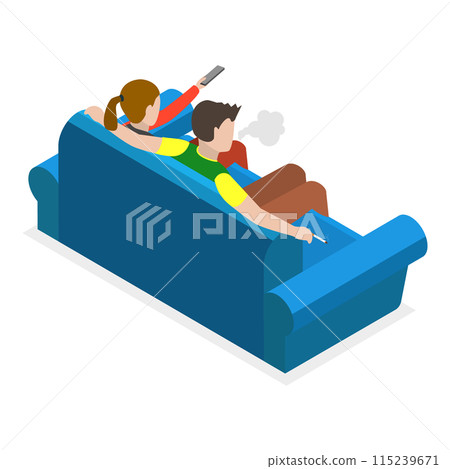 3D Isometric Flat  Set of Smoking People. Item 4 115239671