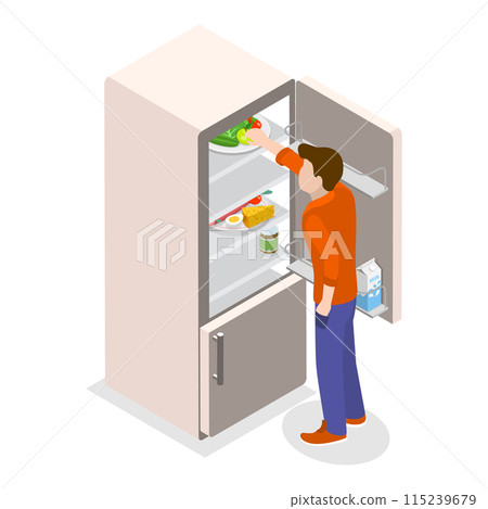 3D Isometric Flat  Set of Food In Fridge. Item 3 115239679