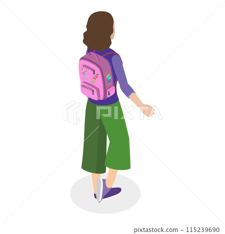 3D Isometric Flat  Illustration of People With Backpacks. Item 6 115239690