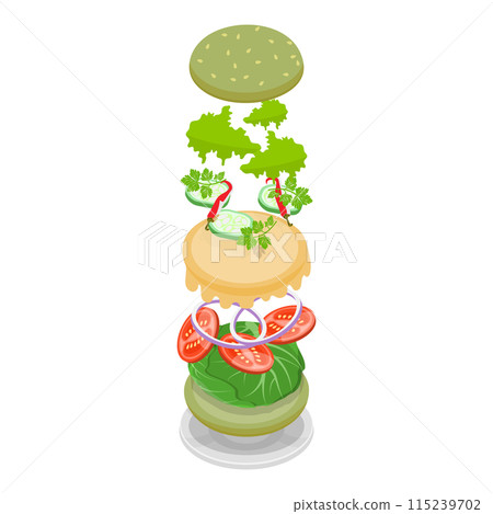 3D Isometric Flat  Set of Burger Maker. Item 4 115239702