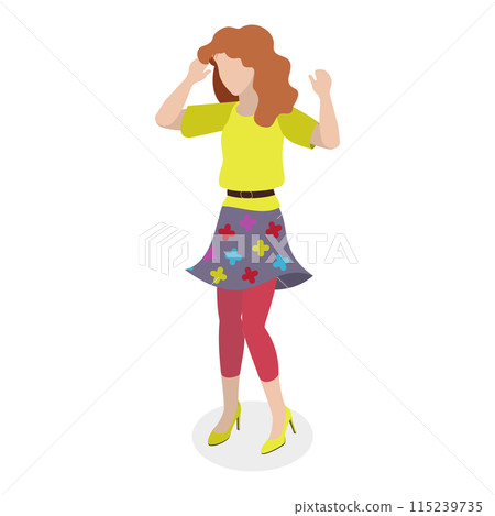 3D Isometric Flat Set of People with 90s Outfit. Item 8 3D Isometric Flat Set of People with 90s Outfit. Item 8 115239735