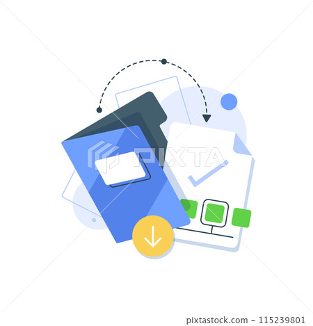 Documents from computer folder, business archive. Files, work papers, financial reports, accounting data, finance statistics information concept 115239801