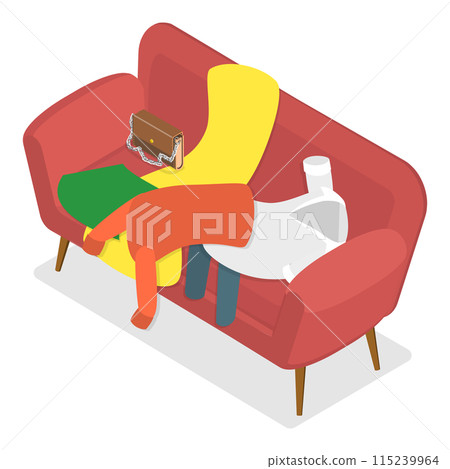 3D Isometric Flat  Set of Scattered and Messy Clothes. Item 3 115239964