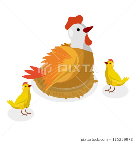 3D Isometric Flat  Set of Chickens. Item 2 115239978
