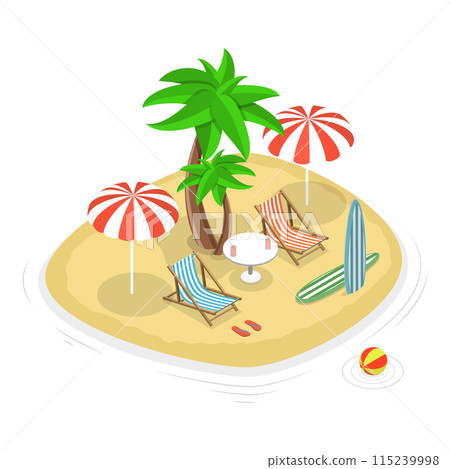 3D Isometric Flat Set of Summer Beach Set. Item 2 3D Isometric Flat Set of Summer Beach Set. Item 2 115239998