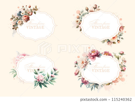Vintage floral frame with flowers on a cream background. Vintage floral frame with flowers on a cream background. 115240362