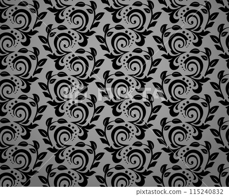 Flower pattern. Seamless gray and black ornament. Graphic vector background. Ornament for fabric, wallpaper, packaging 115240832