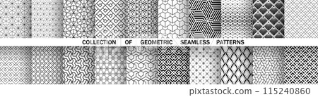 Geometric set of seamless black and white patterns. Simple vector graphics. 115240860