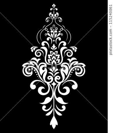 Damask graphic ornament. Floral design element. Black and white vector pattern. Damask graphic ornament. Floral design element. Black and white vector pattern. 115240861