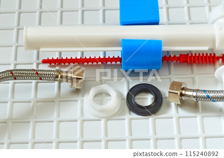 Plumbing. Flexible metal steel faucet hoses, flush mechanism, siphon fittings 115240892