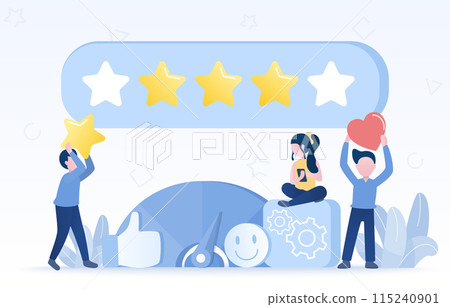 Customer satisfaction, feedback reviews, customer satisfaction with product or service. Analyzing customer, positive and negative reviews, good experience. Flat design vector illustration. Customer satisfaction, feedback reviews, customer satisfaction with product or service. Analyzing customer, positive and negative reviews, good experience. Flat design vector illustration. 115240901