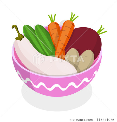 3D Isometric Flat Icon of Vegetable Bowls Set. Item 4 3D Isometric Flat Icon of Vegetable Bowls Set. Item 4 115241076