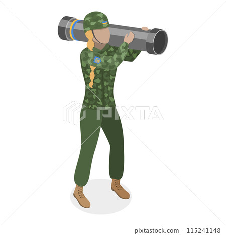 3D Isometric Flat  Set of Ukrainian Woman Soldiers. Item 1 115241148