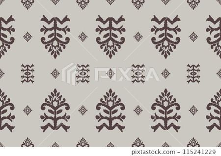 Ikat tribal Indian seamless pattern. Ethnic Aztec fabric carpet mandala ornament native boho chevron textile.Geometric African American oriental traditional vector illustrations. Embroidery style. 115241229
