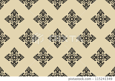 Ikat tribal Indian seamless pattern. Ethnic Aztec fabric carpet mandala ornament native boho chevron textile.Geometric African American oriental traditional vector illustrations. Embroidery style. 115241349