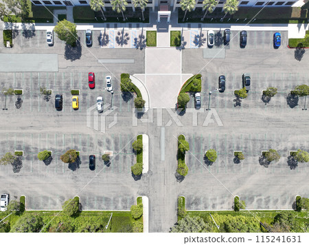 Aerial view of open car parking lot 115241631